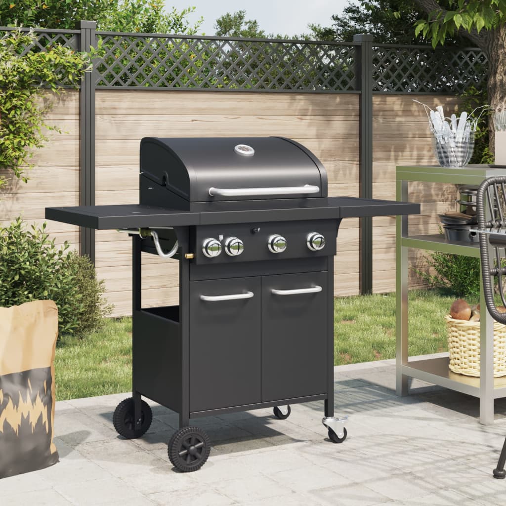 foto del prodotto griglia barbecue a gas con 4 bruciatori nero in acciaio