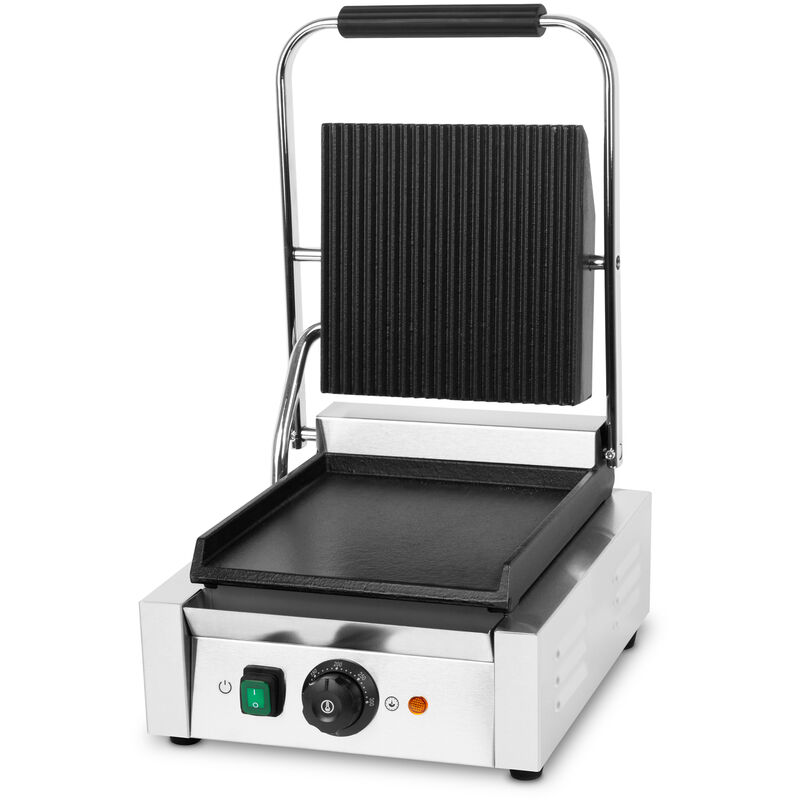 foto del prodotto griglia elettrica in ghisa piatta scanalata, 1800w piastra elettrica per cucinare panini, carne, verdure, bistecchiera elettrica con corpo in