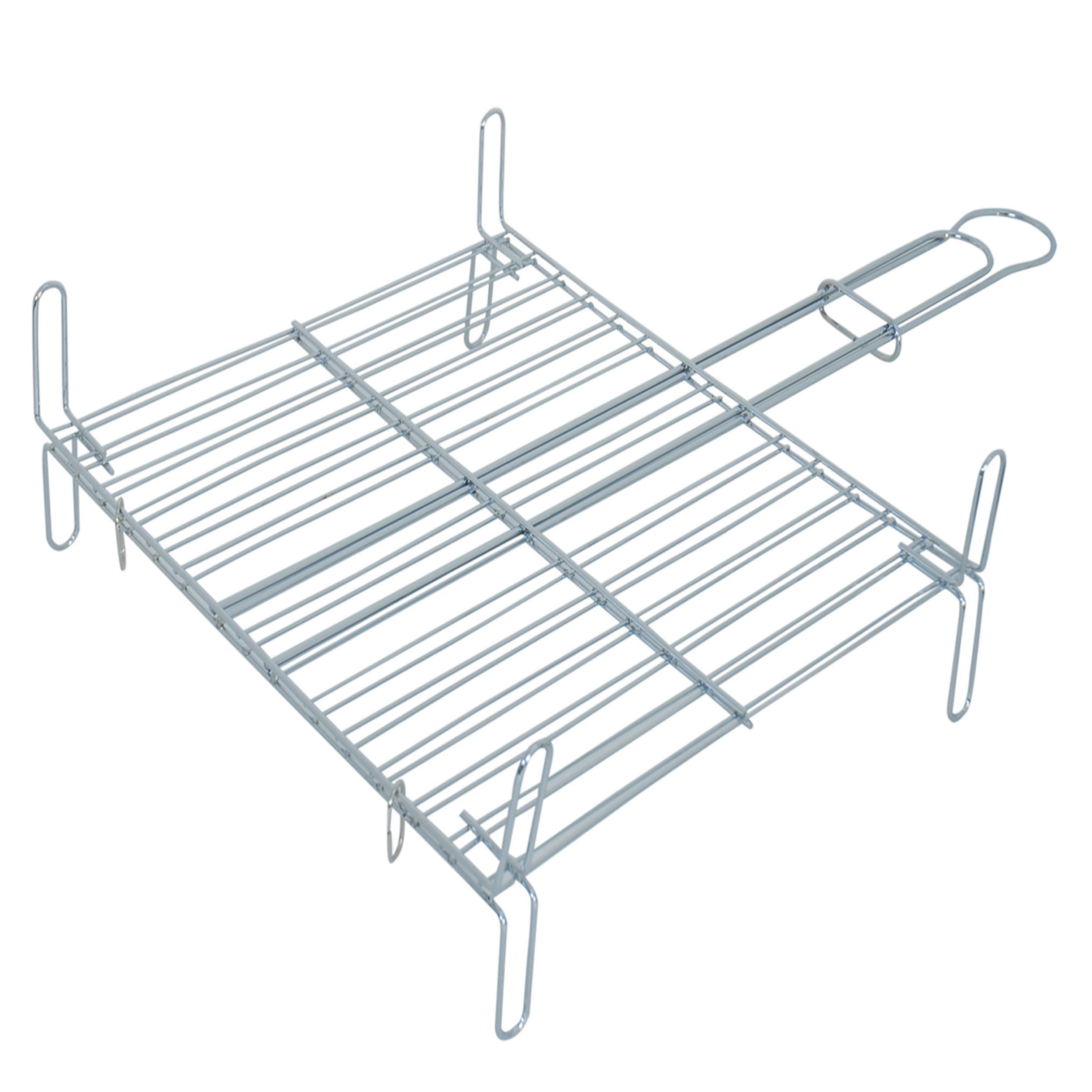 foto del prodotto griglia girarrosto in acciaio cromato msv con gambe barbecue e collegamento per tenere chiusa 45x50 cm