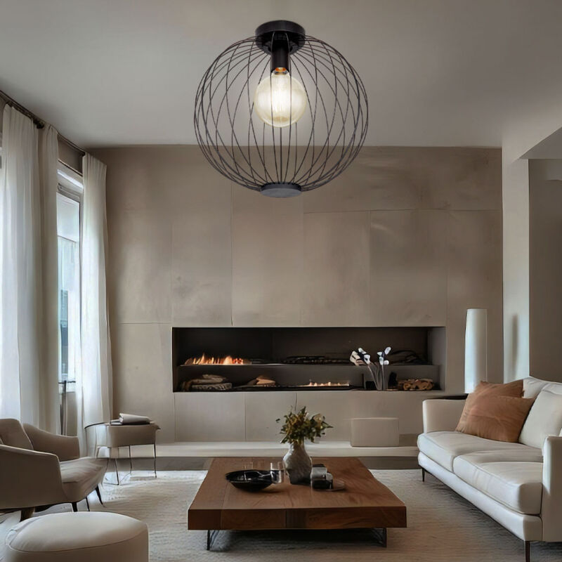 foto del prodotto griglia luminosa da soffitto nera lampada da soggiorno a sfera lampada a sfera nera, metallo, 1x attacco e27, dxh 40x37,5 cm
