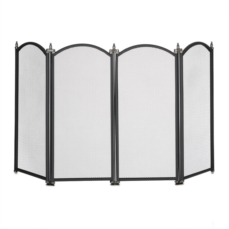 foto del prodotto griglia parascintille, con 4 pannelli, protezione per camino, caminetto, hxl 54x97,5 cm, in metallo, nero relaxdays