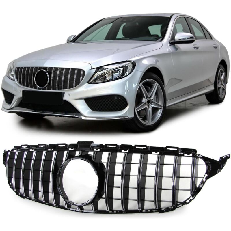 foto del prodotto griglia per auto mercedes classe c w205 s205 13 18 griglia sportiva nero lucido cromo adatto a