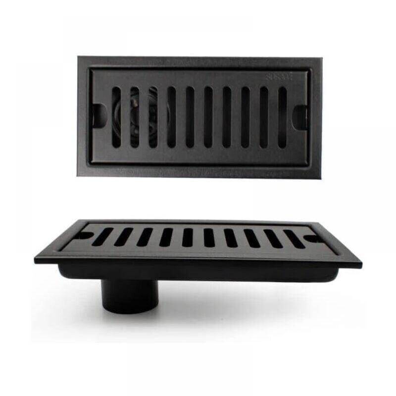 foto del prodotto griglia per doccia, scarico a pavimento rettangolare 20 x 10 cm, canaletta per doccia, scarico a pavimento nero con griglia in acciaio inox, adatta