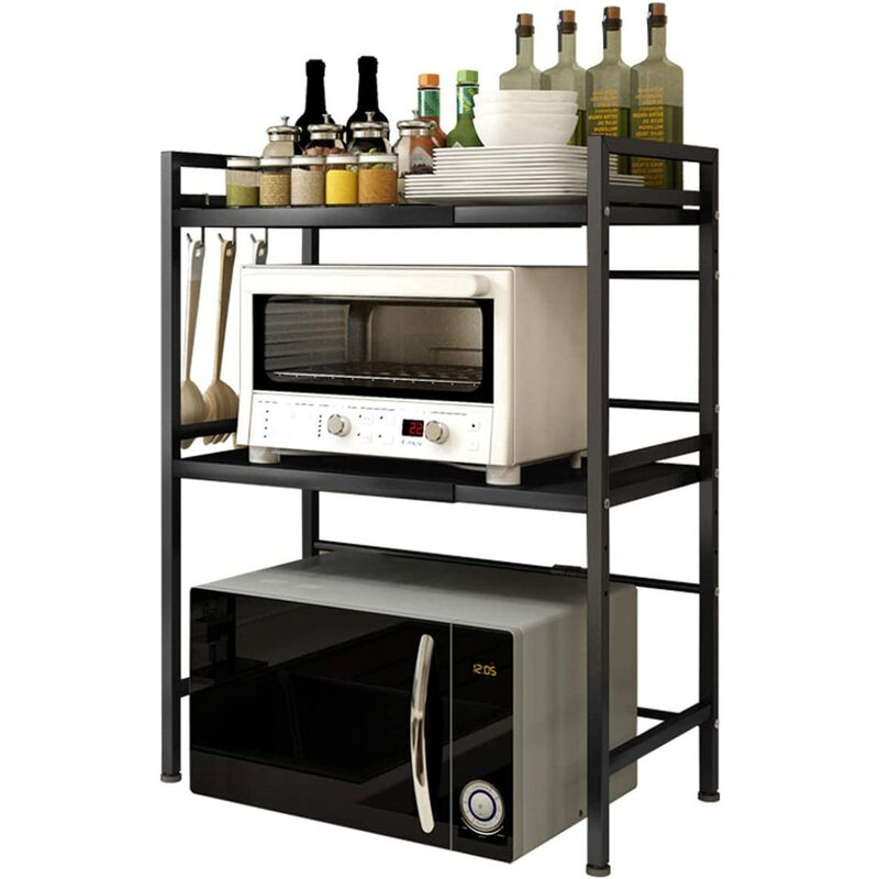 foto del prodotto griglia per forno a microonde a 2 livelli, ripiano estraibile per microonde, ripiano da cucina in acciaio al carbonio, mini staffa per forno per