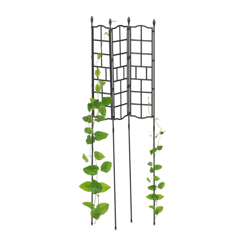 foto del prodotto griglia per rampicanti, set da 3 pannelli da piantare per piante, 124 x 14,5 cm, traliccio giardinaggio, nero relaxdays