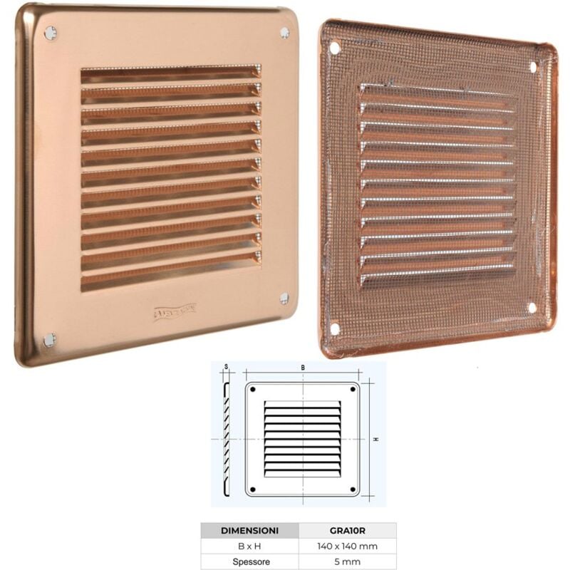 foto del prodotto griglia quadra in rame 140x140 mm con rete gra10r