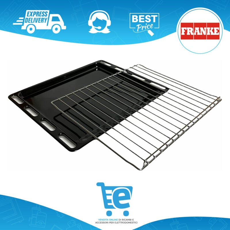 foto del prodotto griglia ripiano acciaio forno franke originale 452x385x95mm leccarda teglia nera smaltata 451x385x22mm, 133.0298.849 133.0047.069, kit sostitutivo
