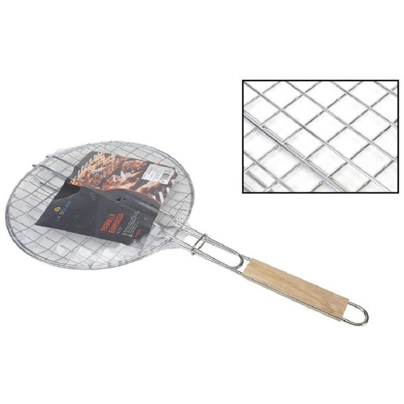foto del prodotto griglia rotonda barbecue doppia grill manico legno grigliata arrosto pesce 31,5cm - - trade shop traesio