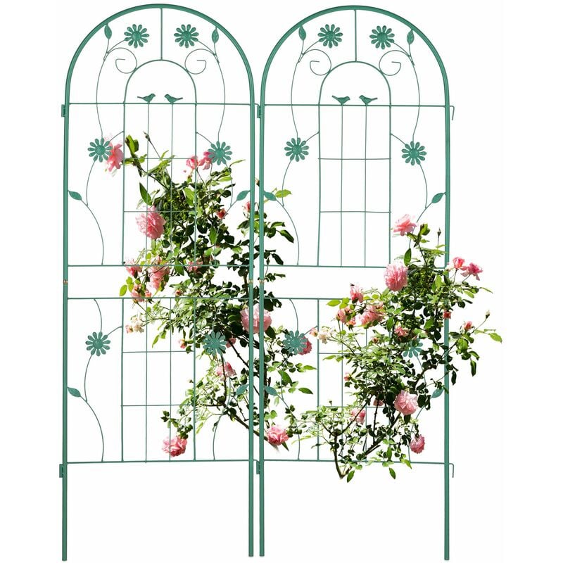 foto del prodotto grigliati per rampicanti, set da 2, h x l 150x50 cm, supporti in metallo per piante tralicci a incastro, verde relaxdays