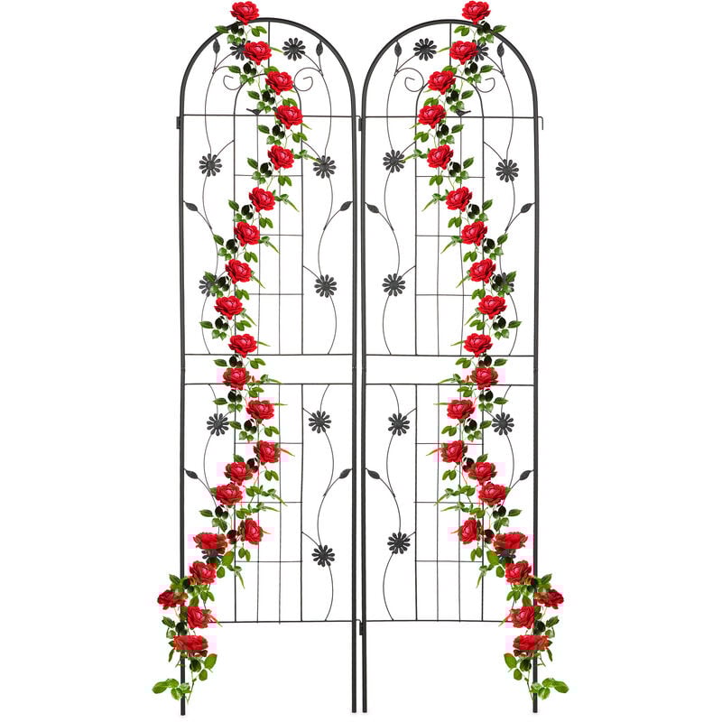 foto del prodotto grigliati per rampicanti, set da 2, hxl 200 x 50 cm, supporti in metallo per piante, tralicci a incastro, nero relaxdays