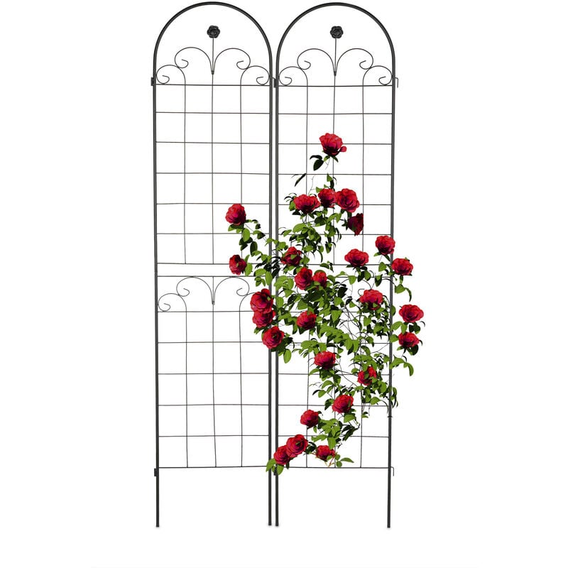 foto del prodotto grigliati per rampicanti, set da 2, hxl 220 x 50 cm, supporti in metallo per piante, tralicci a incastro, nero relaxdays
