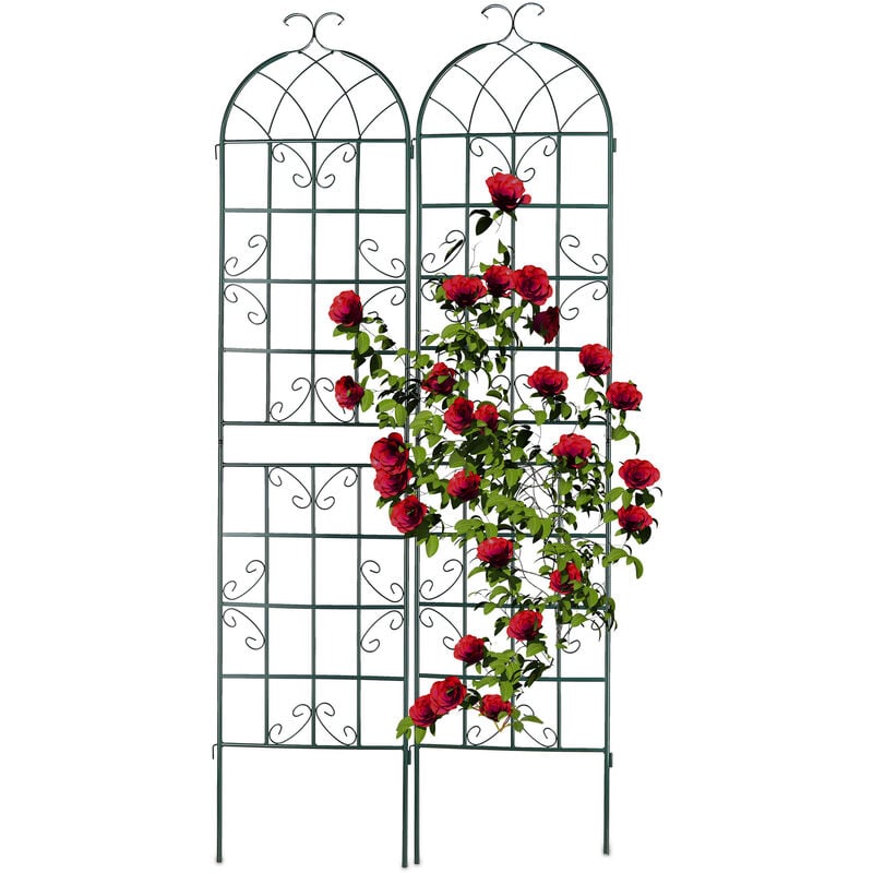 foto del prodotto grigliati per rampicanti, set da 2, hxl 220 x 50 cm, supporti in metallo per piante tralicci a incastro, verde relaxdays