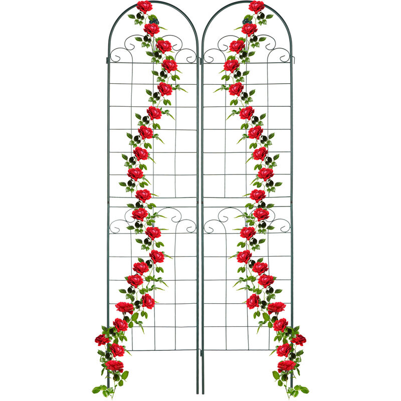 foto del prodotto grigliati per rampicanti, set da 2, hxl 220 x 50 cm, supporti in metallo per piante tralicci a incastro, verde relaxdays