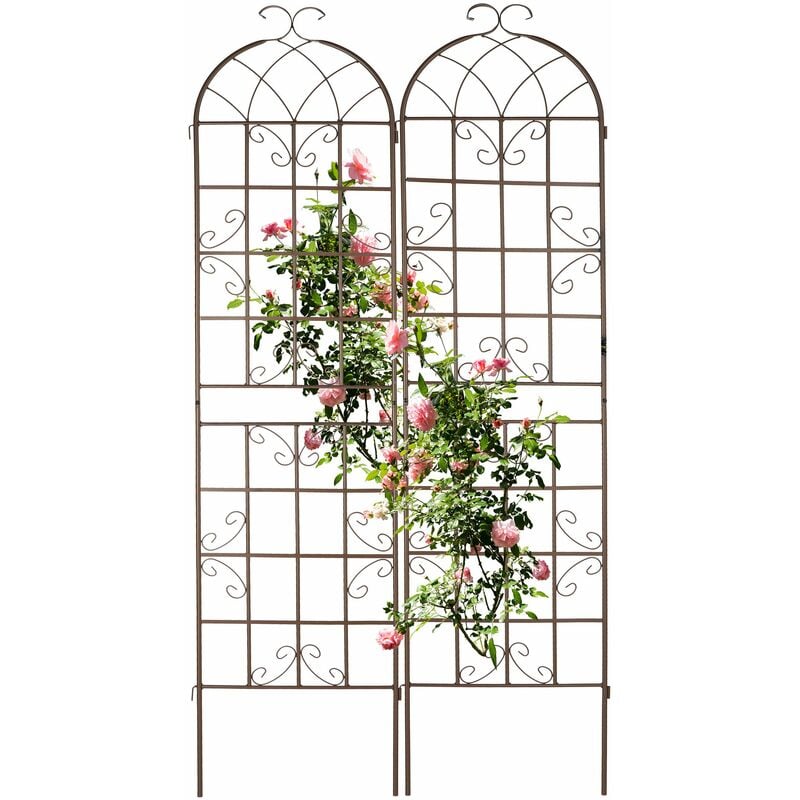 foto del prodotto grigliati per rampicanti, set da 2, supporti in metallo per piante tralicci a incastro, 220x52x2 cm, marrone relaxdays