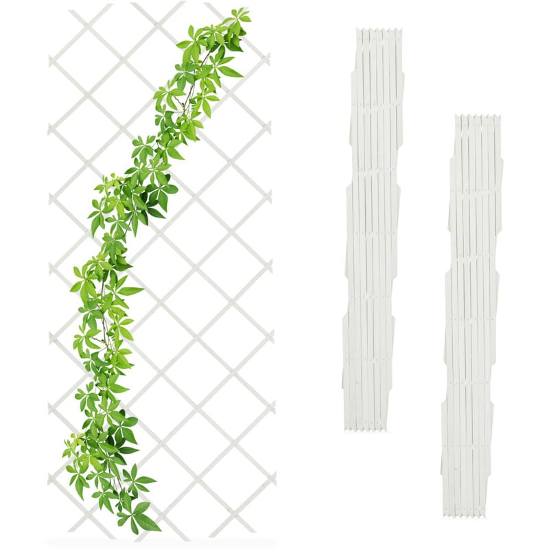 foto del prodotto grigliato in legno per rampicanti, 180x90 cm, set 3 tralicci allungabili piante da giardino e balcone, bianco relaxdays