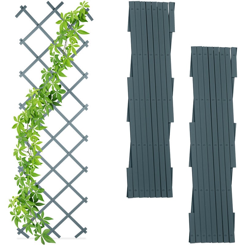 foto del prodotto grigliato per rampicanti, set da 3, allungabile 180 cm, graticolato per piante, per giardino, plastica, grigio relaxdays