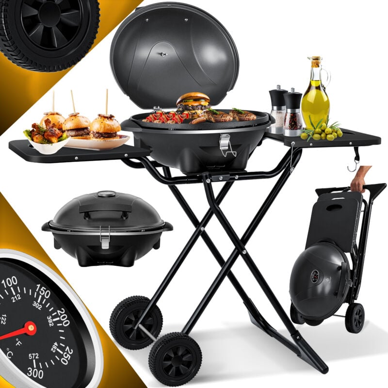 foto del prodotto gril lectrique de table 2en1 gril sur pied avec couvercle et pied, max. 2400 watt, pliable, thermom tre, rev tement antiadh sif, nero kesser
