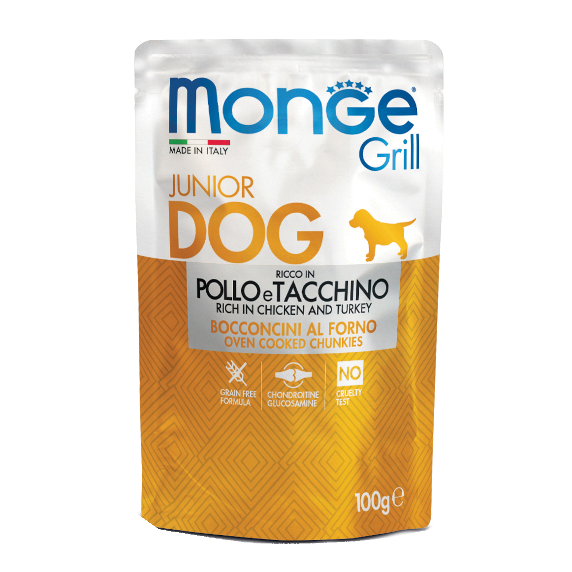 foto del prodotto grill bocconcini per cani puppy junior con pollo e tacchino monge