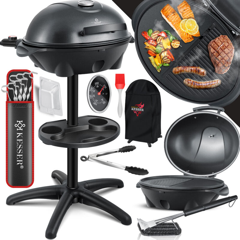 foto del prodotto grill elettrico 2in1, con coperchio, max. 2400 watt, termometro, rivestimento antiaderente, piastra grill xxl, nero set kesser