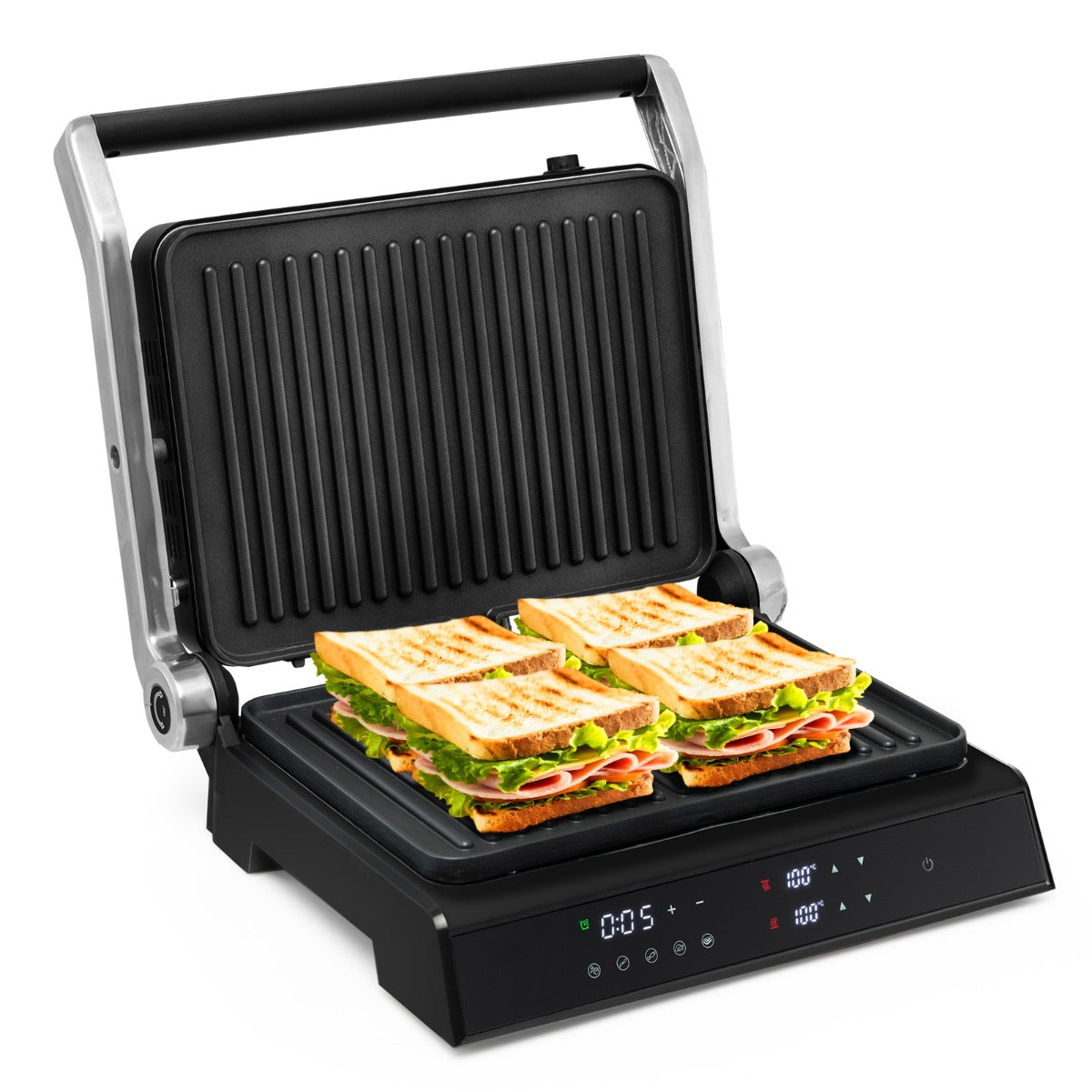 foto del prodotto grill elettrico multifunzione 1800 2000w touchscreen intelligente apertura 180 timer 4h 5 modalit automatiche doppie piastre 20 0005308