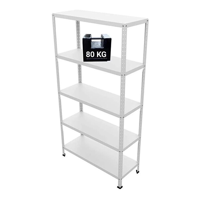 foto del prodotto grima scaffale in metallo ettore bianco a bullone con 5 piani, 100x40x187 cm portata 80 kg