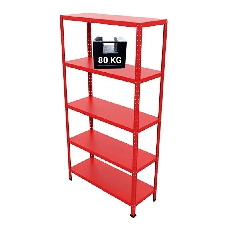 foto del prodotto grima scaffale in metallo ettore rosso a bullone con 5 piani, 100x40x187 cm portata 80 kg