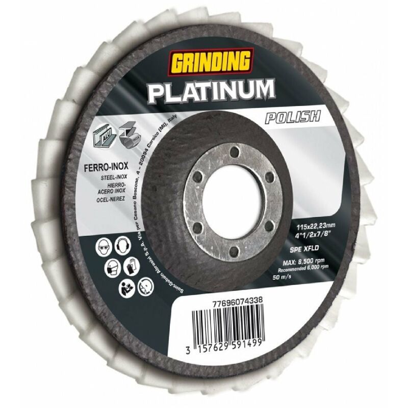 foto del prodotto grinding disco lamellare platinum polish abrasivo per ferro e acciaio inox con supporto in feltro 1 pezzo