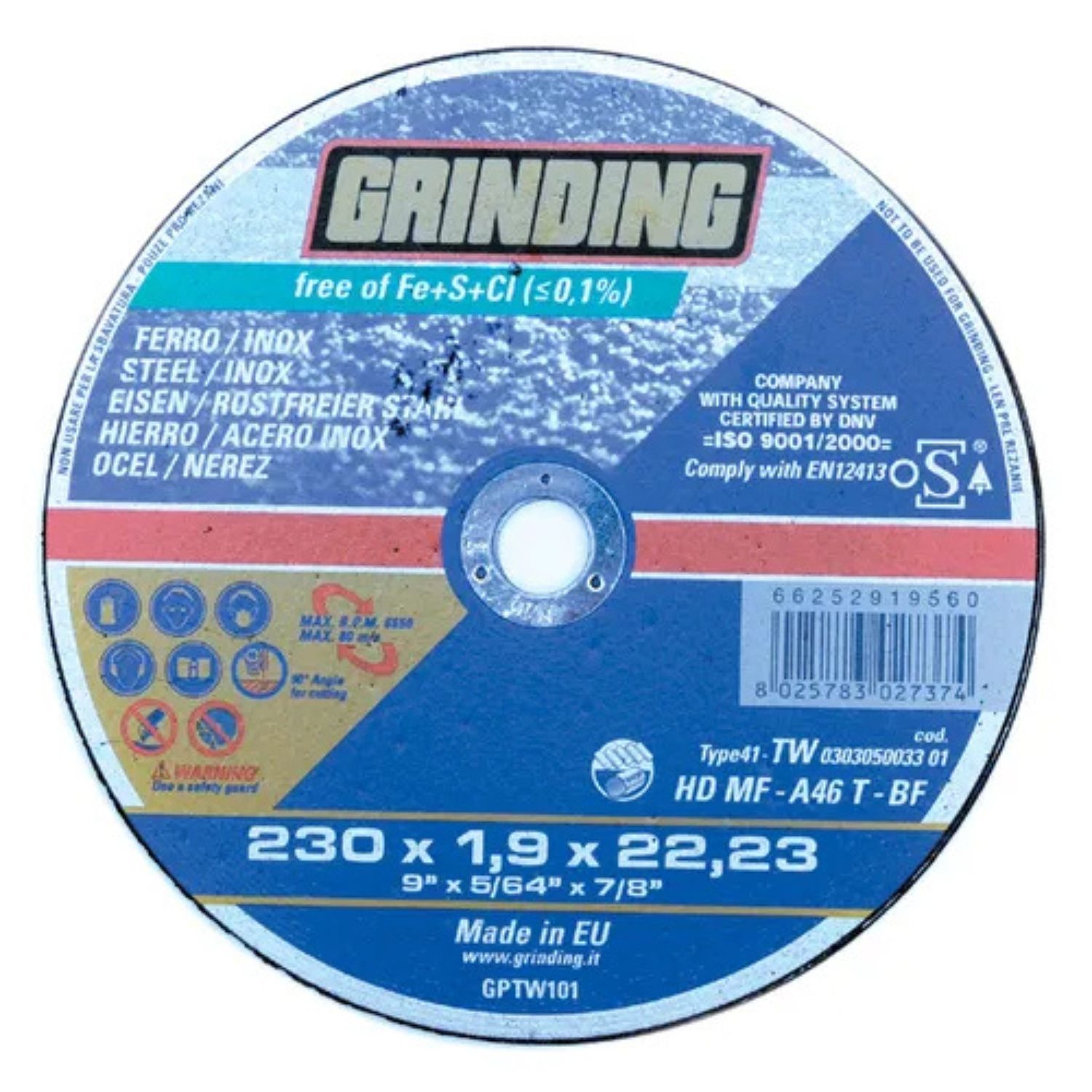 foto del prodotto grinding disco piano per ferro d.230x1,9