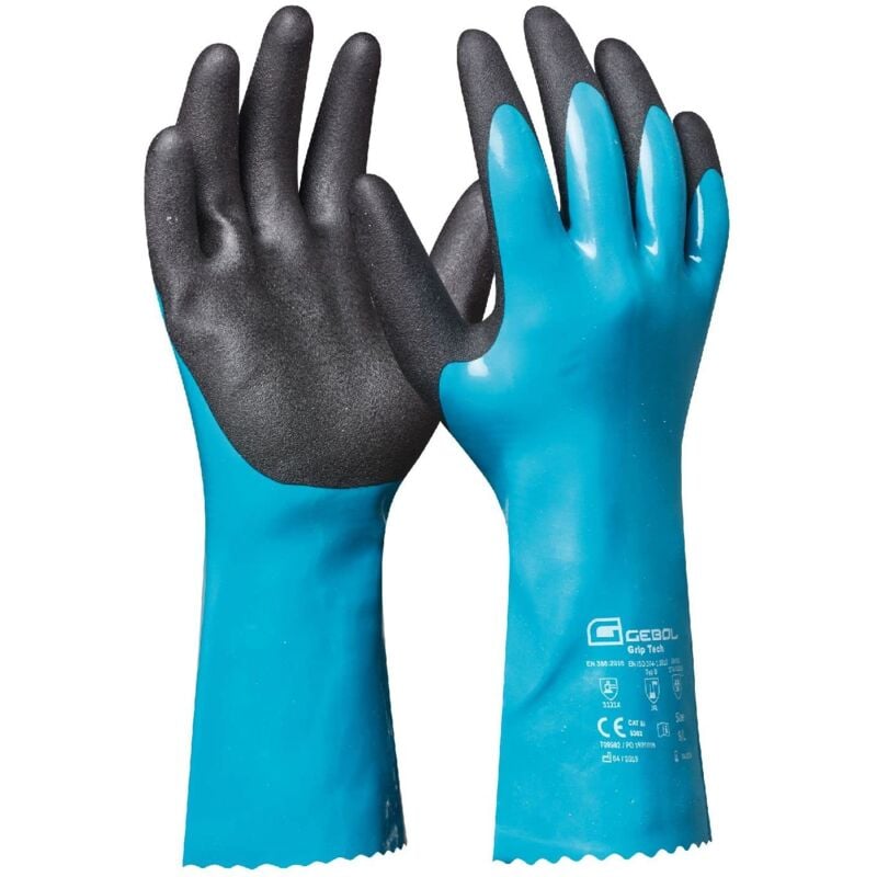 foto del prodotto grip tech 1 paio taglia xl gr 10 guanti lunghi in gomma in nitrile, pvc e maglia di nylon interno contro sostanze chimiche, acidi, olio e grasso,