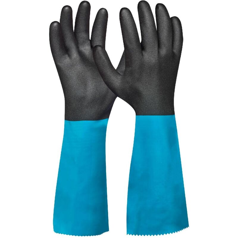 foto del prodotto grip tech plus 1 paio taglia l gr 9 guanti lunghi in gomma in nitrile, pvc e maglia di nylon interno contro sostanze chimiche, acidi, olio e