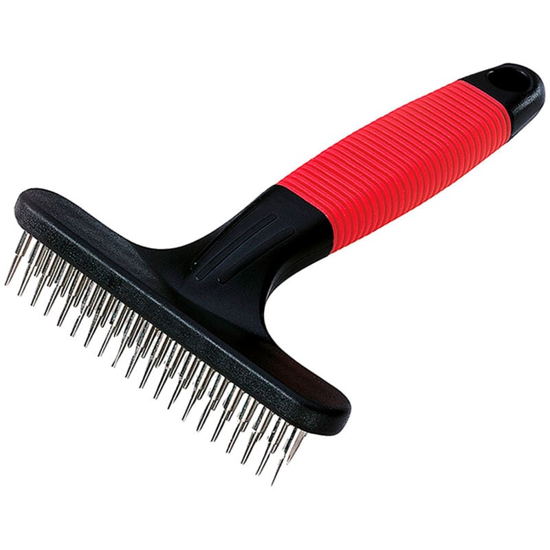 foto del prodotto gro 5874 pettine a rastrello con doppia fila di denti rotanti per cani dal pelo medio e lungo. variante gro 5874 misure 11 x 3 x h 15.5 cm