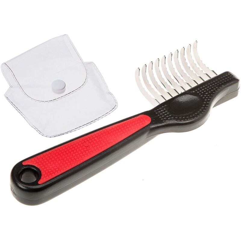 foto del prodotto gro 5968 taglianodi a rastrello con lame in acciaio inox per cani dal pelo medio. variante gro 5968 misure 16.3 x 5.2 x h 2.4 cm ferplast