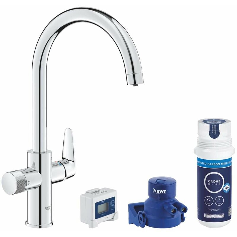 foto del prodotto grohe blue pure set miscelatore da lavello startcurve con dispositivo di filtraggio, cromo 30593000
