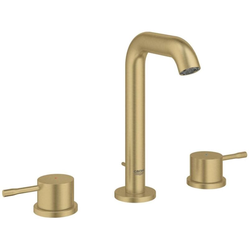 foto del prodotto grohe essence miscelatore lavabo con set di scarico, installazione 3 fori, cool sunrise spazzolato 20296gn1