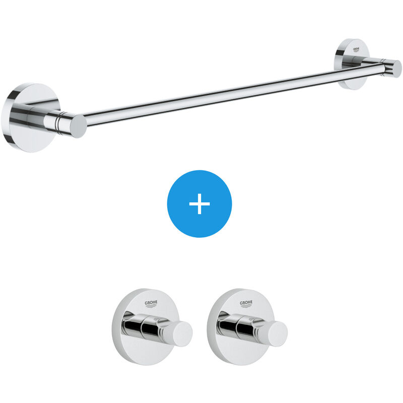 foto del prodotto grohe essentials set di 2 ganci da parete con fissaggio invisibile porta asciugamani in metallo 40364001 40688001 