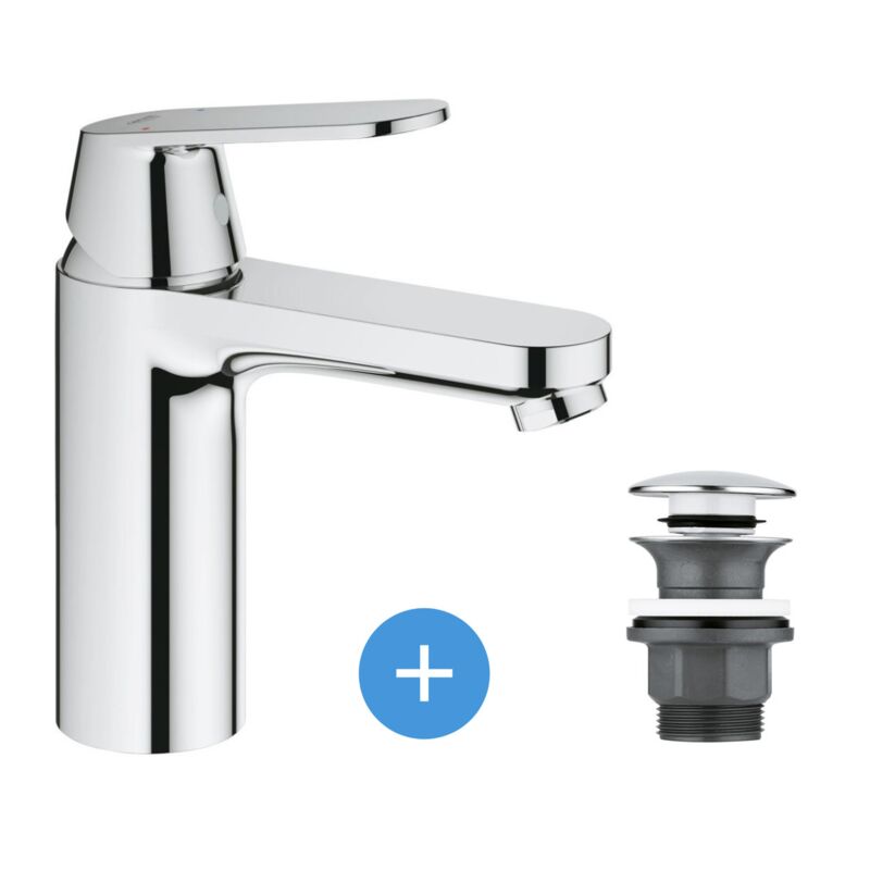 foto del prodotto grohe eurosmart cosmopolitan, set miscelatore lavabo taglia m piletta push open per lavabo con troppopieno 23327000 clicclac 