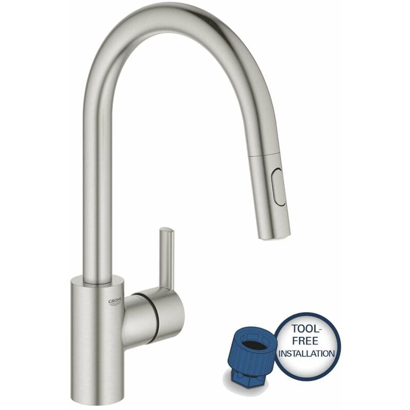foto del prodotto grohe feel miscelatore da lavello con doccetta estraibile, supersteel 31486dc1