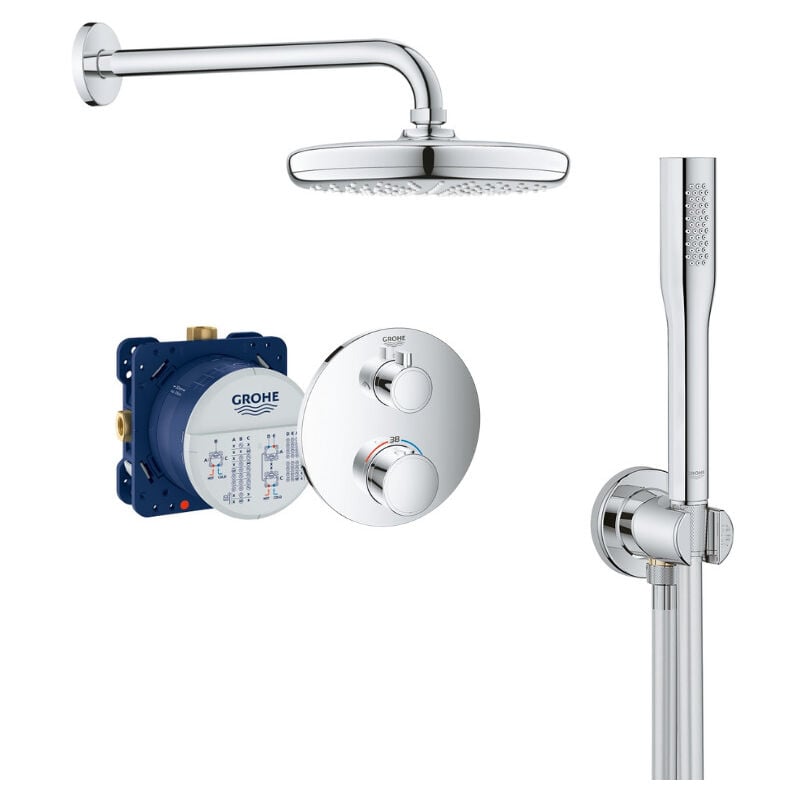 foto del prodotto grohe grohtherm set doccia incasso con miscelatore termostatico, soffione doccia 210mm doccetta con supporto a parete, cromo