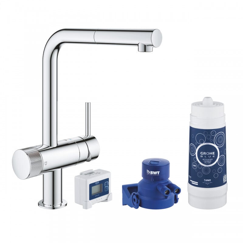 foto del prodotto grohe miscelatore da lavello con sistema di filtraggio blue pure minta 30382000 erogatore estraibile cromato