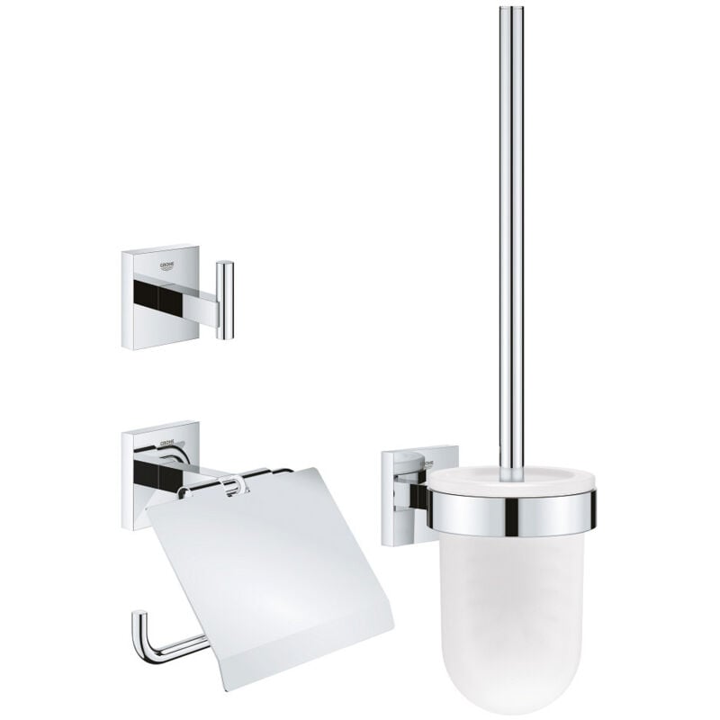 foto del prodotto grohe quickfix - start cube - set di accessori 3 in 1 per wc - finitura cromo 41123000 a vite o adesivo
