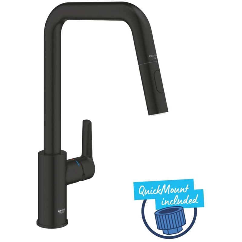 foto del prodotto grohe quickfix start miscelatore da lavello con doccetta estraibile, nero opaco 306312430