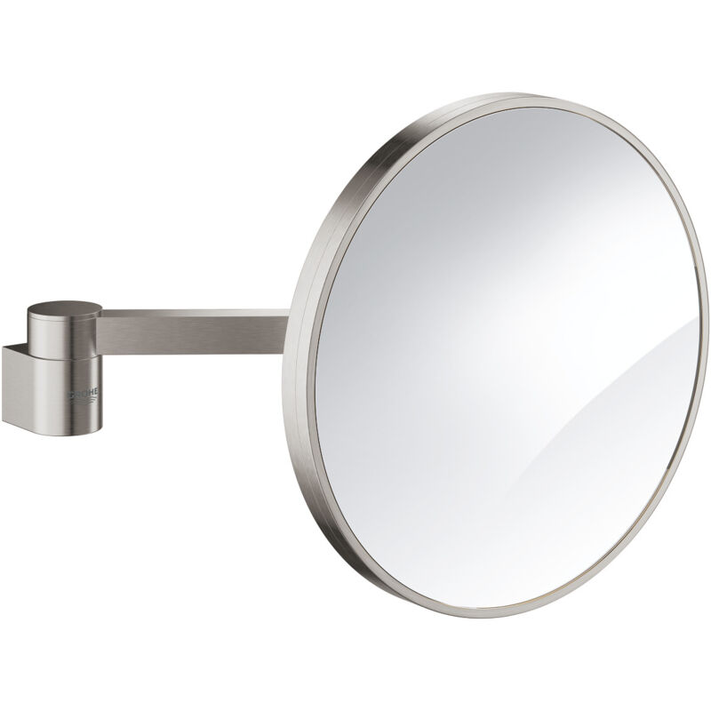 foto del prodotto grohe selection specchio cosmetico in vetro e metallo con braccio, ingrandimento 7x, supersteel 41077dc0 