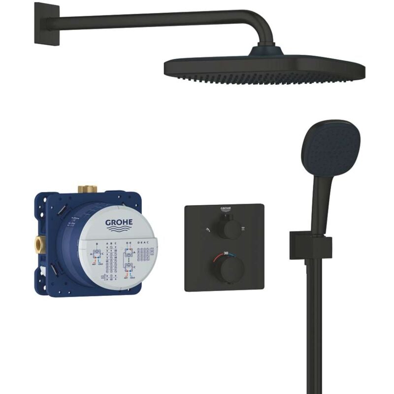 foto del prodotto grohe set doccia termostatico ad incasso, con corpo incasso, 25x25 cm, 2 getti, nero opaco 348822430