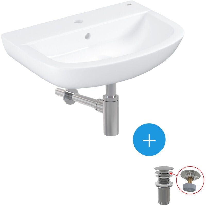 foto del prodotto grohe set lavabo sospeso in porcellana 55,3x38,6cm piletta click clack sifone lavabo 39440000 set 