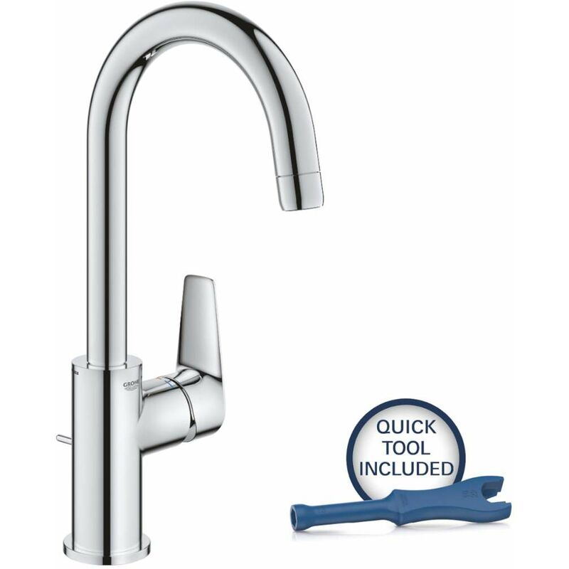 foto del prodotto grohe start edge miscelatore da lavabo con braccio di erogazione girevole e piletta, cromo 24201001