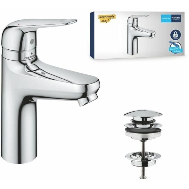 foto del prodotto grohe - swift - miscelatore da lavabo, con sistema di scarico push-open, blocco per bambini, cromo 24327001
