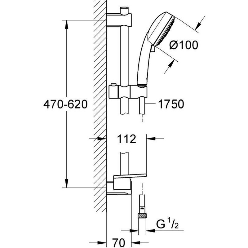 foto del prodotto grohe vitalio comfort 100 set asta doccia a 3 getti, con vassoio per asta doccia, installazione veloce, 26096000