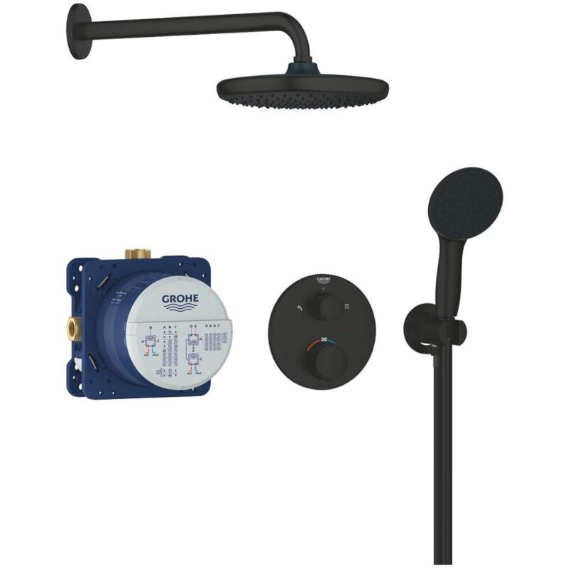 foto del prodotto grohe vitalio start set doccia con termostato ad incasso, diametro 25 cm, 2 getti, nero opaco 348832430