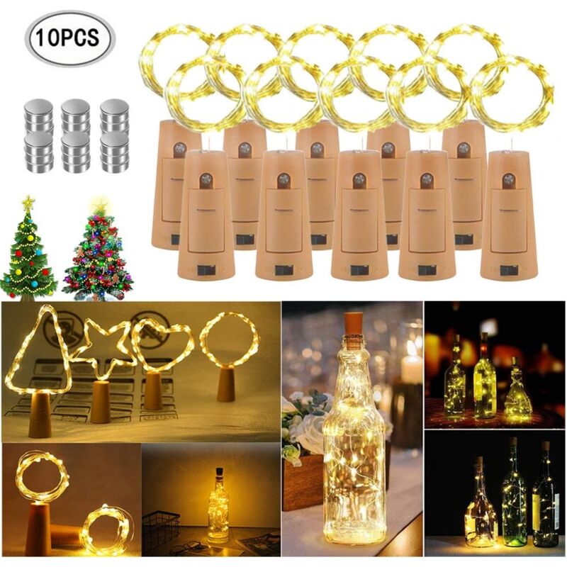 foto del prodotto groofoo 10 pezzi 20 led 2m luci per bottiglie luci per bottiglie di vino bianco caldo luci d atmosfera 