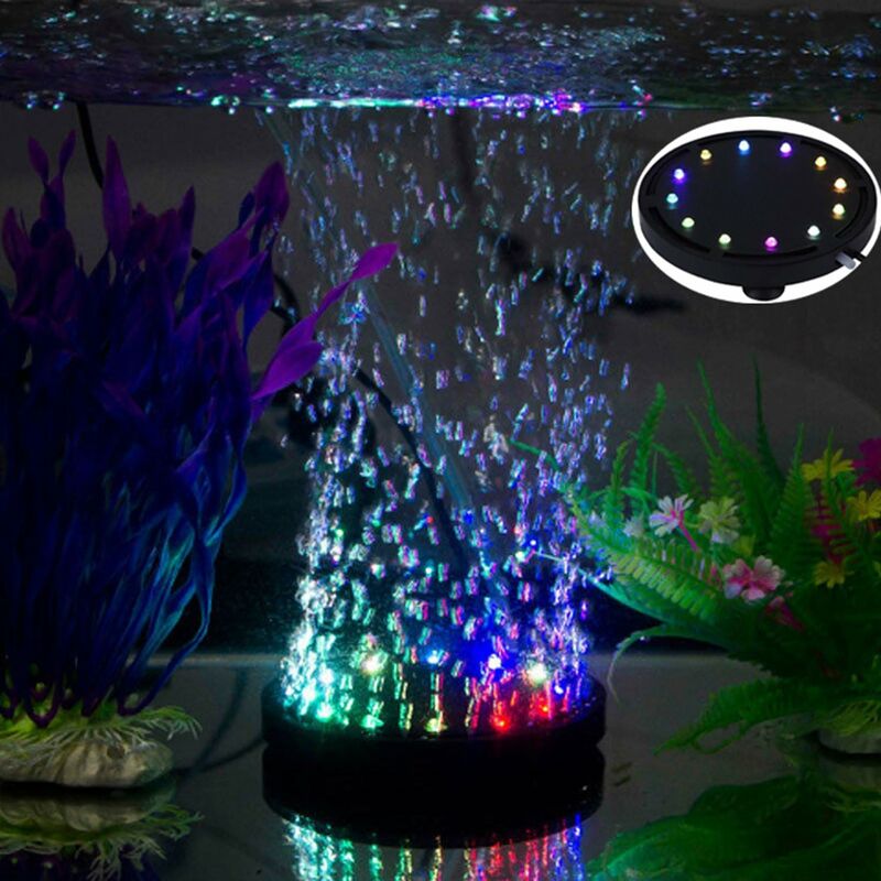 foto del prodotto groofoo acquario 12 led rgb multicolore acquario bolla subacquea luce subacquea mare notturno led multicolore acquario disco pietra porosa,